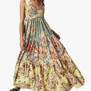 Floral Maxi Dress in Green and Yellow